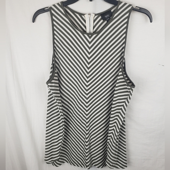 Mossimo Green Striped Sleeveless Back Zip Shirt Sz XL - Picture 3 of 7